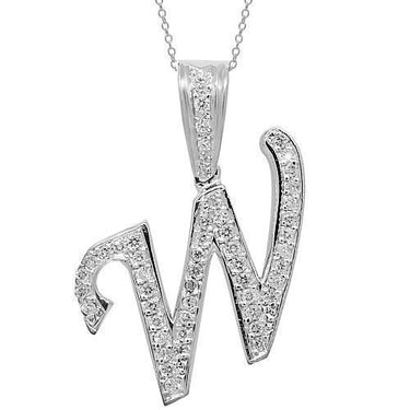 White 14K White Solid Gold Diamond Initial Letter Pendant 1.03 Ctw
